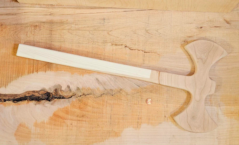 Double Edged Cherry and Maple Wood Axe, Sanded Finish