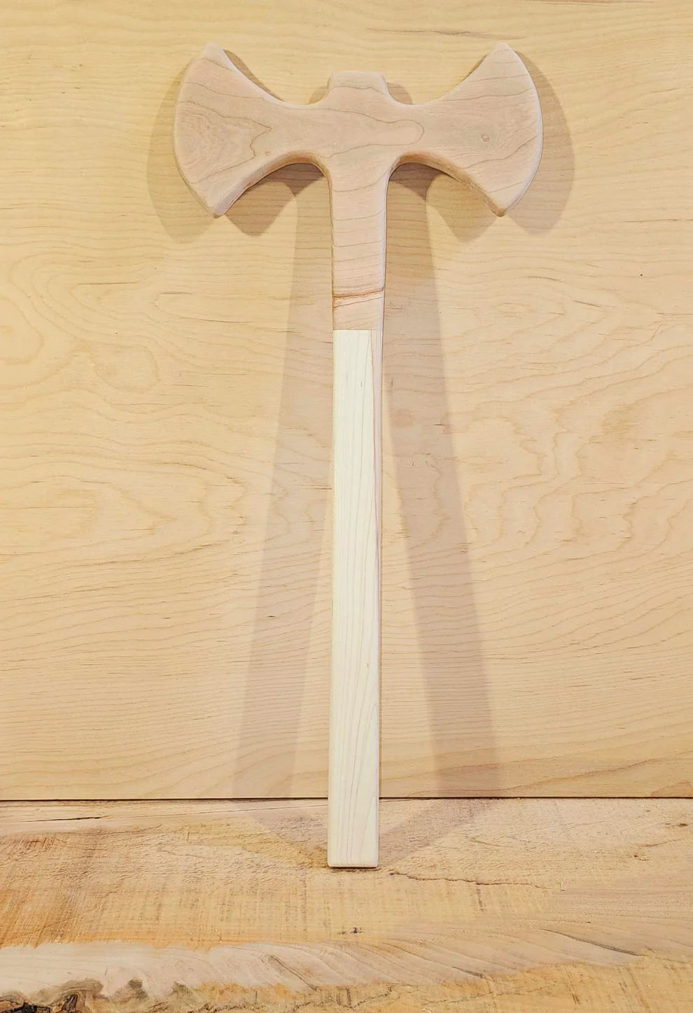 Double Edged Cherry and Maple Wood Axe, Sanded Finish