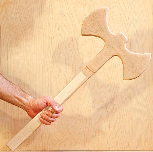 Double Edged Cherry and Maple Wood Axe, Sanded Finish